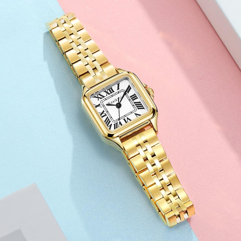 Reloj para Mujer Cuadrado 25 mm | Números Romanos | Movimiento Japonés | Correa de Acero o Cuero | Resistente al Agua (uso diario)