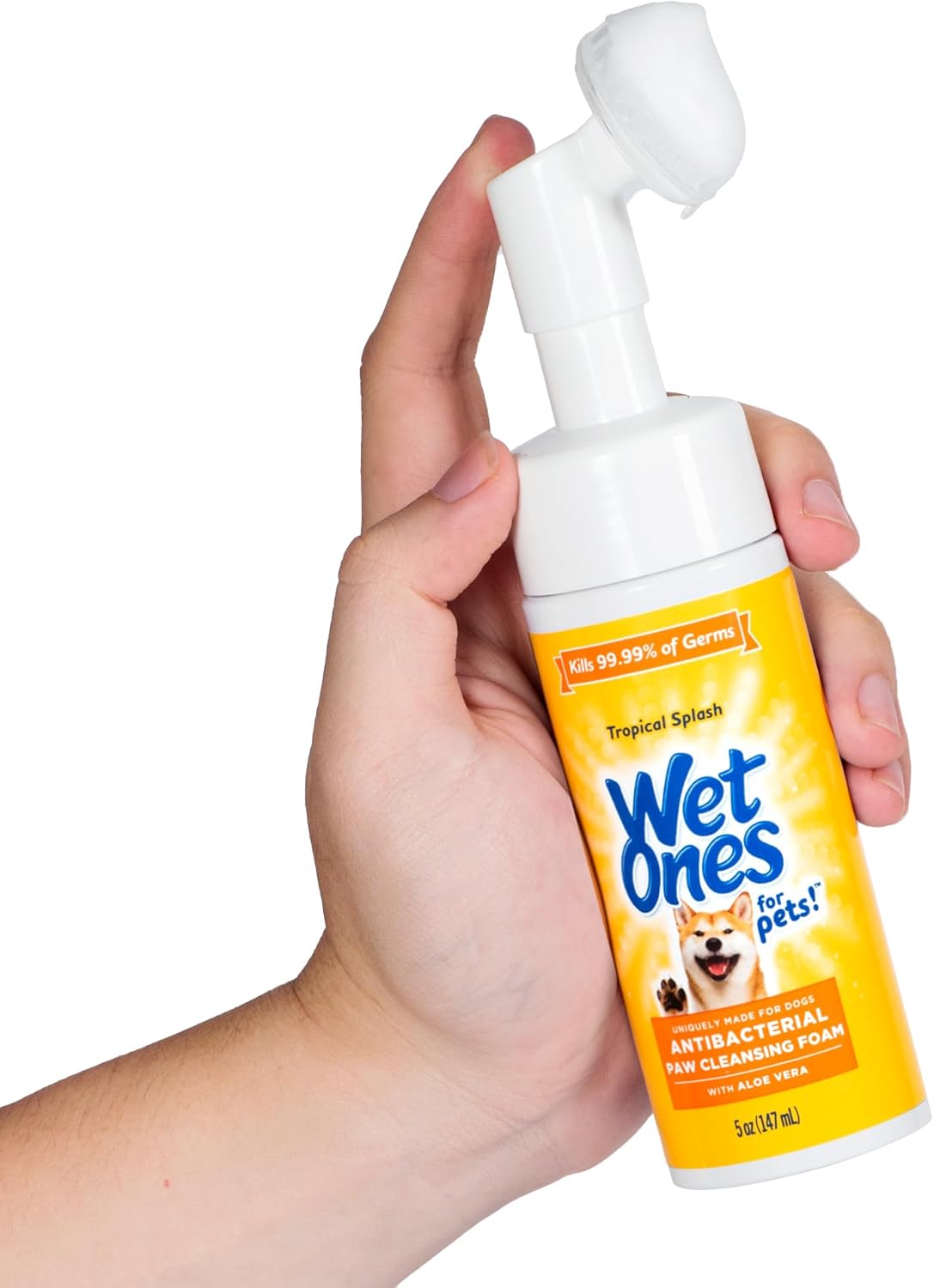 Wet Ones Limpiador Antibacterial de Patas para Perros | Espuma con Cepillo Integrado, Aroma Tropical Splash | 150 ml
