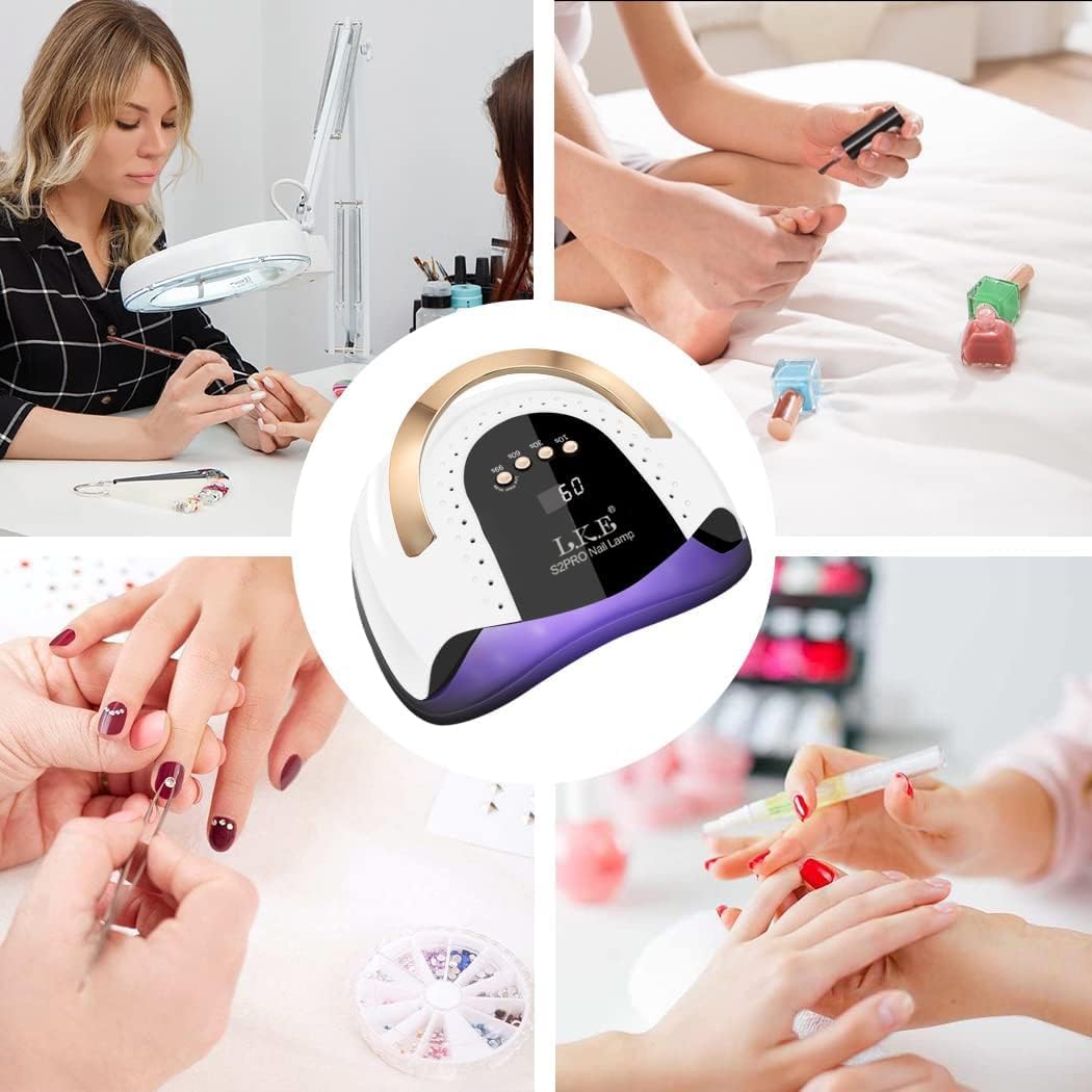 Lámpara de uñas LED UV de 268 W | 4 temporizadores | Luz profesional de uñas | 57 cuentas de lámpara | Sensor automático (blanco)