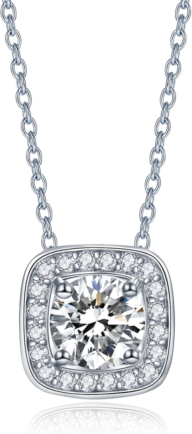 Collar Colgante Moissanita para Mujer | Plata de Ley con Baño de Oro Blanco 18K | 1-3 Quilates D Color VVS1 | Joyería Fina y Elegante