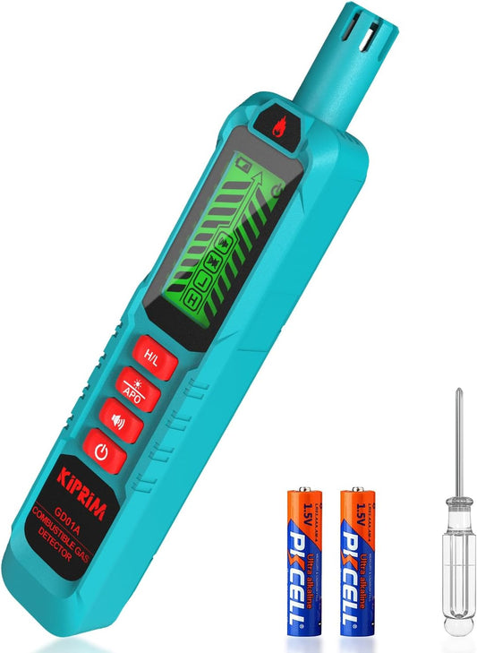 Detector de Fugas de Gas Natural Kiprim GD01A Portátil, Alarma Visual y Sonora, Sensibilidad Alta/Baja, Incluye Pilas – Para Propano, Metano y Gases Combustibles