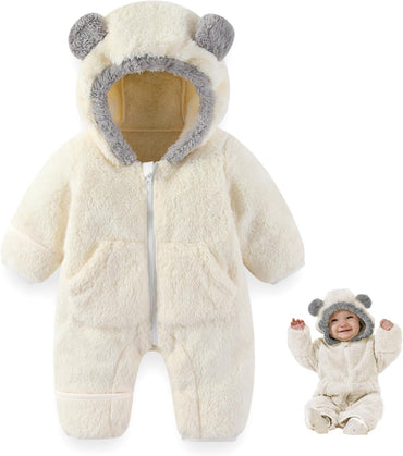 Traje Blanco de Oso para Bebé Recién Nacido con Mitones Plegables y Patucos para Niñas y Niños Ropa de Invierno de Vellón con Capucha Mameluco Traje de Nieve