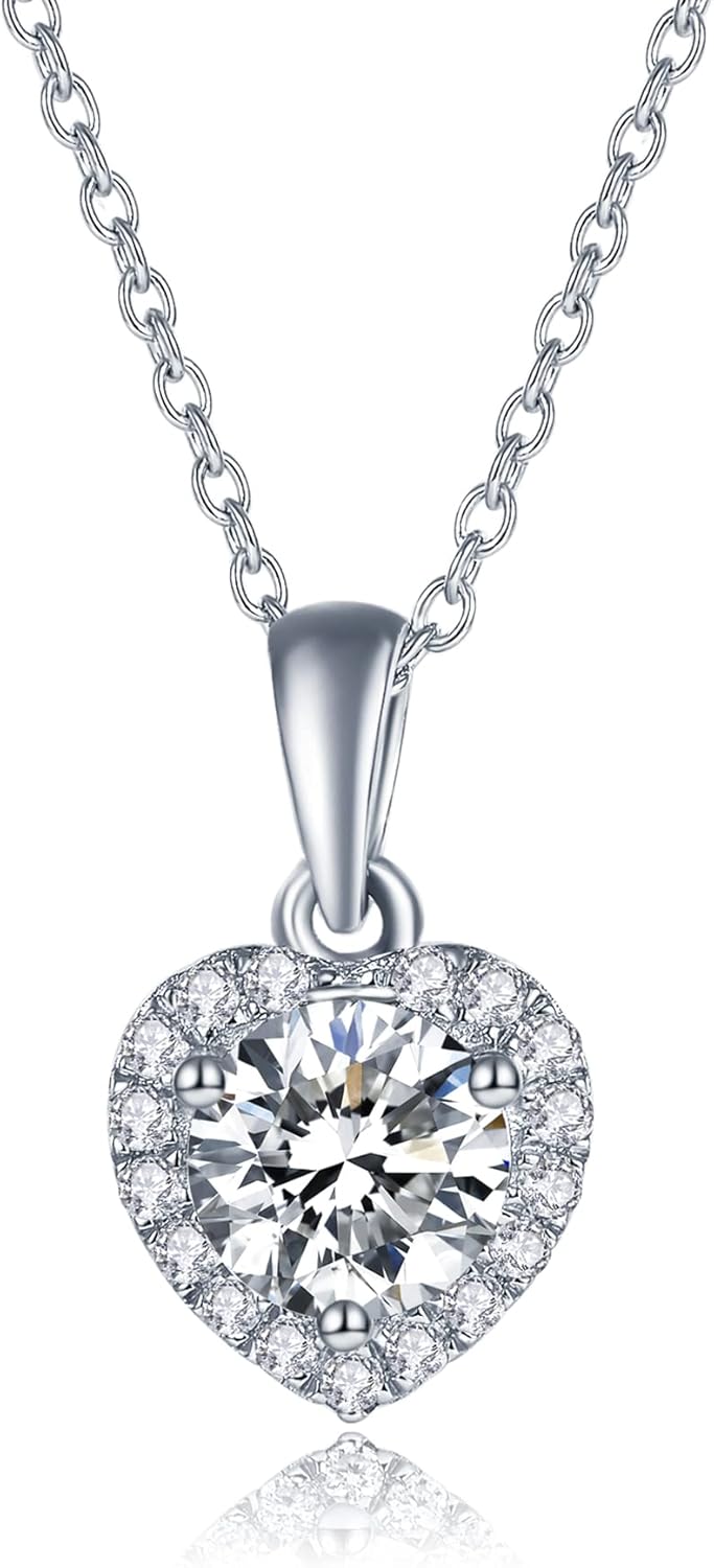 Collar Colgante Moissanita para Mujer | Plata de Ley con Baño de Oro Blanco 18K | 1-3 Quilates D Color VVS1 | Joyería Fina y Elegante