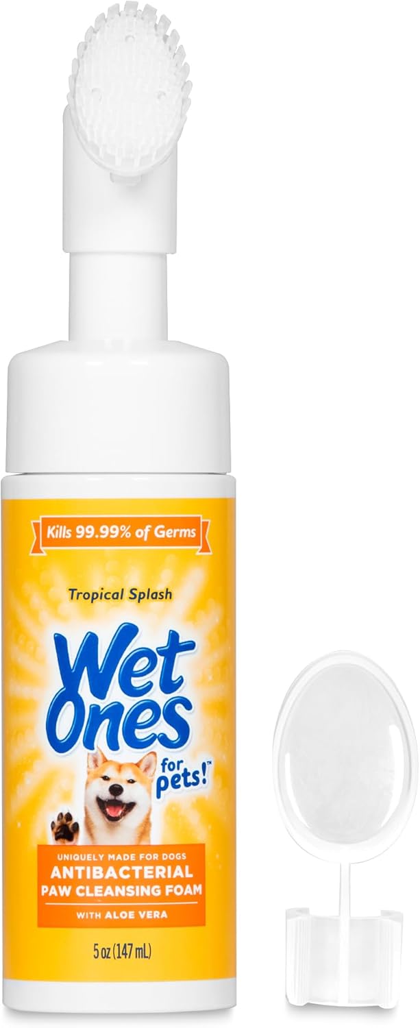 Wet Ones Limpiador Antibacterial de Patas para Perros | Espuma con Cepillo Integrado, Aroma Tropical Splash | 150 ml