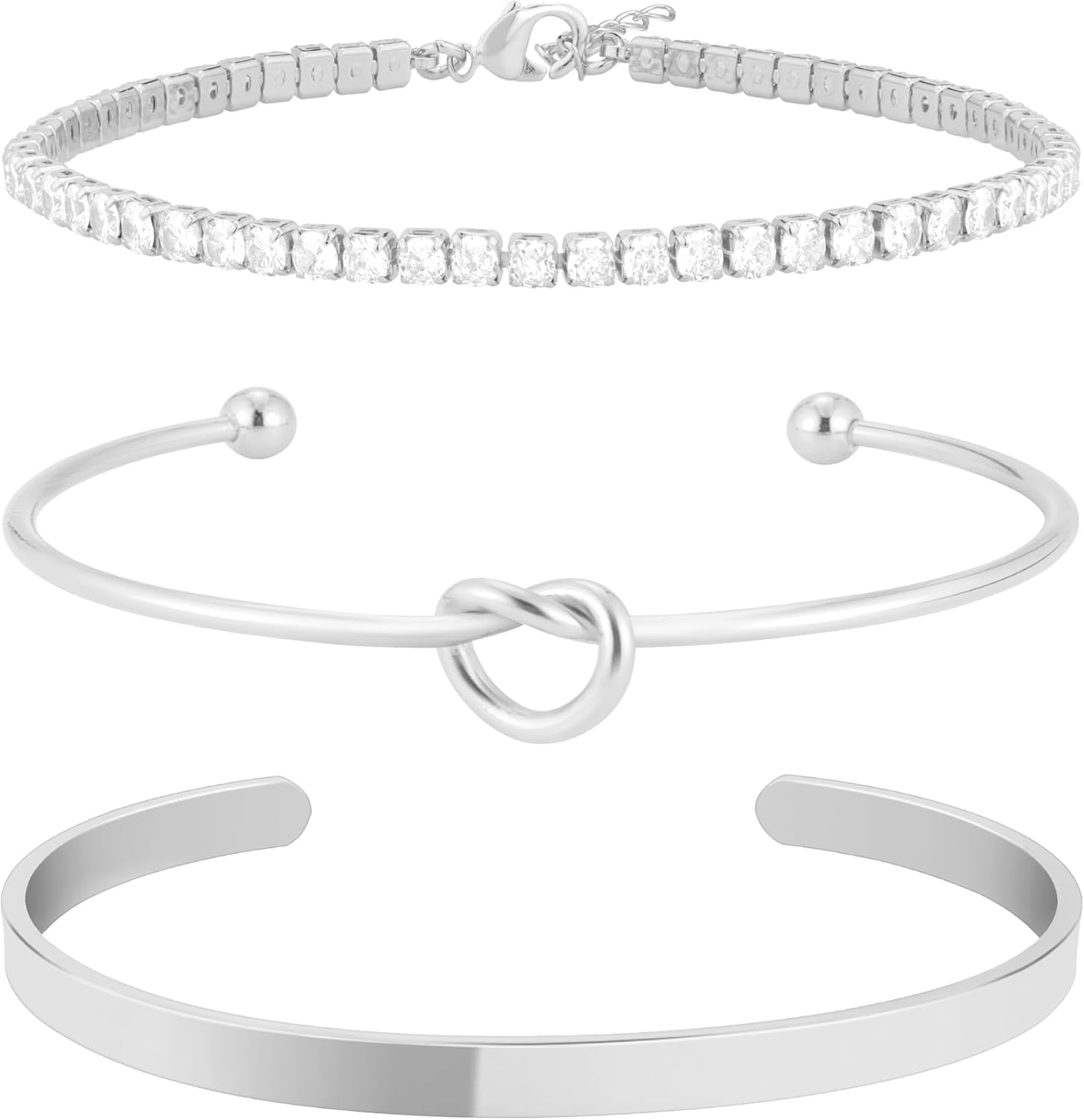 Set de Pulseras para Mujer – Brazalete Dorado Tipo Cuff con Nudo + Pulsera Tennis con Zirconias, Baño de Oro 14K, Antidesgaste, Elegante y de Moda