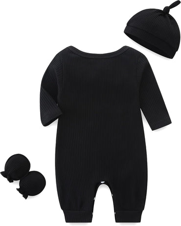 Mameluco para bebé con manoplas y sombreros para recién nacidos, sin pies, manga larga, mameluco negro Hi Im New Here