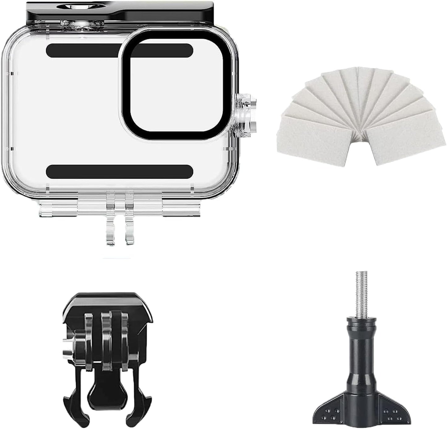 Carcasa Submarina 60 m para GoPro Hero 13/12/11/10/9 Black — Lente Plana de Vidrio, PMMA de Alta Resistencia, Herrajes de Acero Inoxidable, con 12 Insertos Antiempañantes