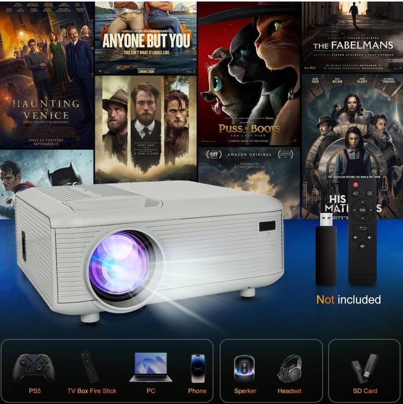 Mini Proyector Bluetooth 1080P Nativo con Cable HDMI Incluido | Compatible con 4K, Android/iPhone/TV Stick/Laptop/PS5