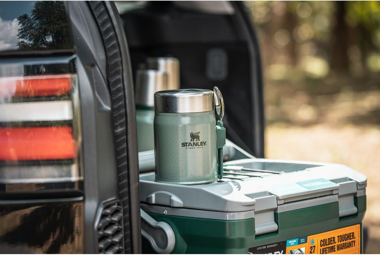 Classic Food Jar and Spork 14 Oz | Vacuum Insulated Thermos Food Container | Wide Mouth Screw on Lid | Packable for Travel | Stainless Steel with Leakproof Lid | Bpa-Free | Hammertone Green