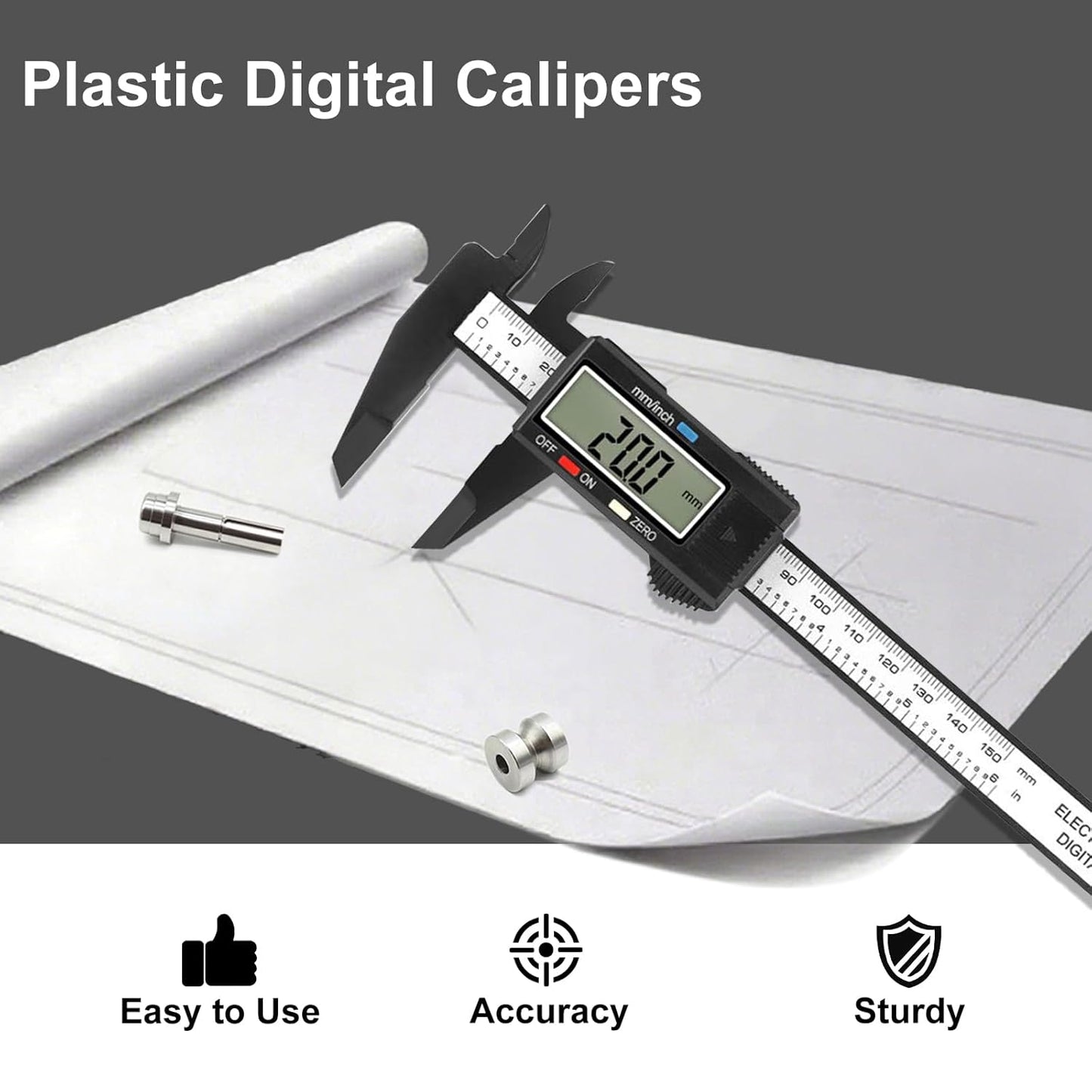 Calibrador Digital 0-150mm / 6” con Pantalla LCD Grande, Auto-Apagado, Conversión Pulgadas-Milímetros y 4 Modos de Medición – Herramienta Precisa para Hogar, Carpintería, Joyería y Proyectos DIY