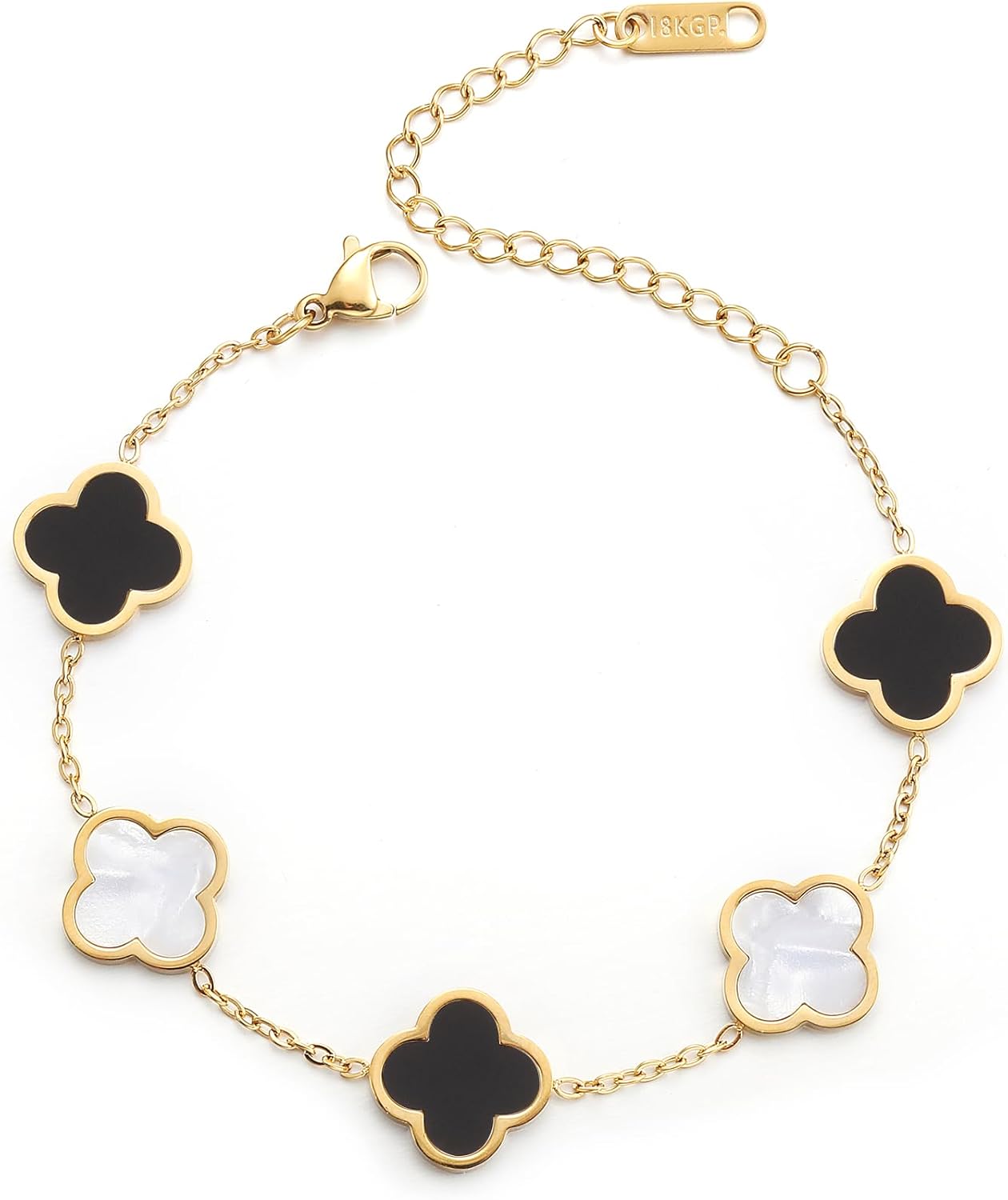 Pulsera Trébol de la Suerte para Mujer | Baño de Oro 18K con Flor Cuatro Hojas Blanco/Negro/Rojo/Verde | Joyería Elegante y Moderna