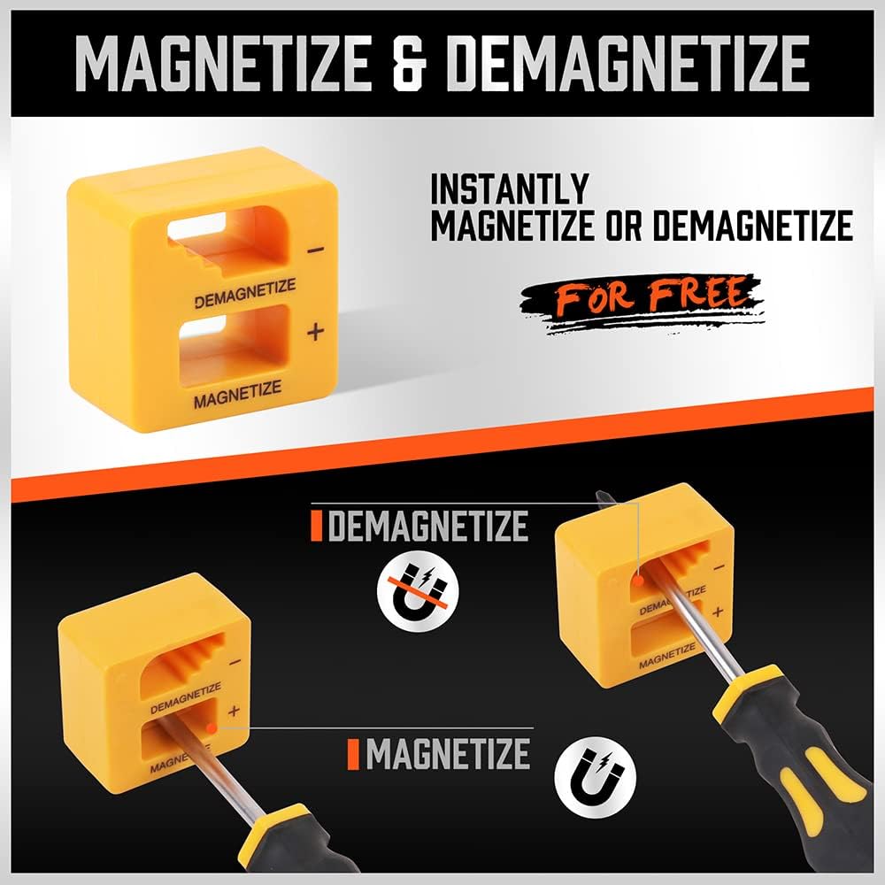 Juego de Destornilladores Magnéticos de 11 Piezas – 5 Phillips y 5 Planos con Magnetizador/Demagnetizador, Mango Antideslizante y Caja de Almacenamiento