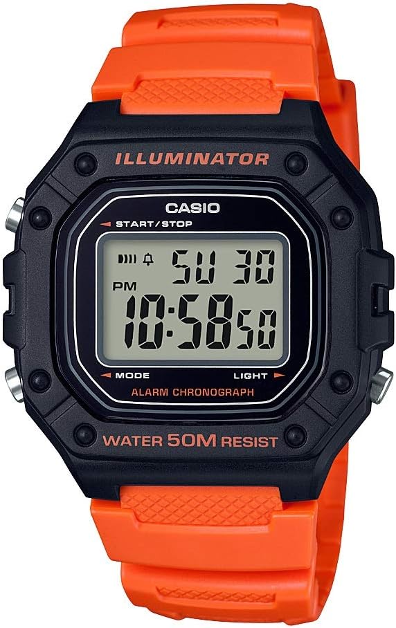 W218H Series | Men’S Digital Watch | 50M WR | 1/100 Second Stopwatch | 100 SEC Chronograph | LED Backlight | Countdown Timer | Daily Alarm | Hourly Time Signal | 7 Year Battery
