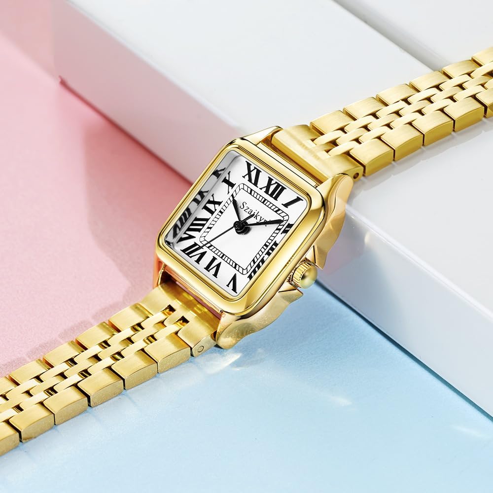 Reloj para Mujer Cuadrado 25 mm | Números Romanos | Movimiento Japonés | Correa de Acero o Cuero | Resistente al Agua (uso diario)
