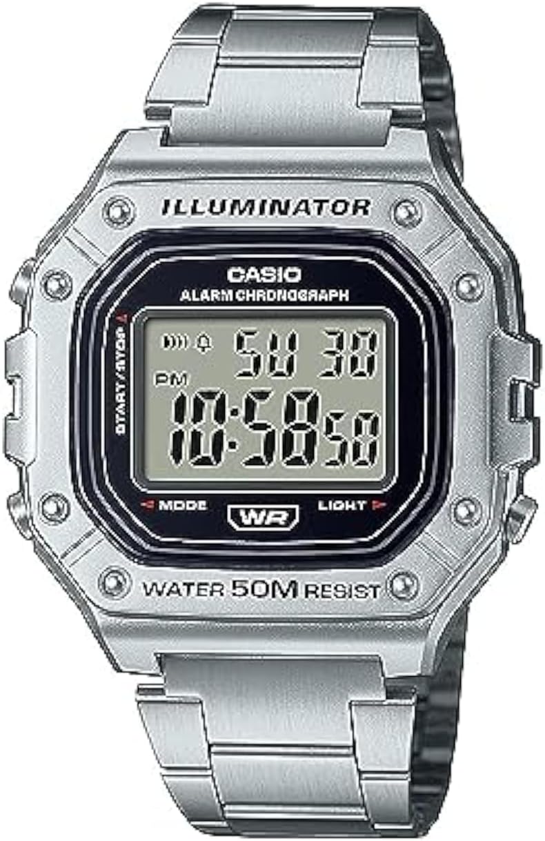 W218H Series | Men’S Digital Watch | 50M WR | 1/100 Second Stopwatch | 100 SEC Chronograph | LED Backlight | Countdown Timer | Daily Alarm | Hourly Time Signal | 7 Year Battery