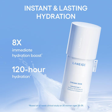 LANEIGE Cream Skin Toner & Moisturizer: Lightweight Refillable Korean Milky Toner with Ceramide & Peptide for Hydration, Firming, & Barrier Support