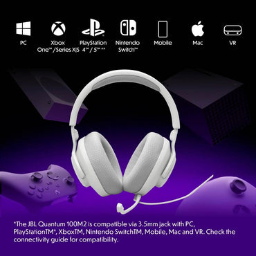 JBL Quantum 100 M2 (Blanco) – Audífonos gamer con cable y micrófono desmontable