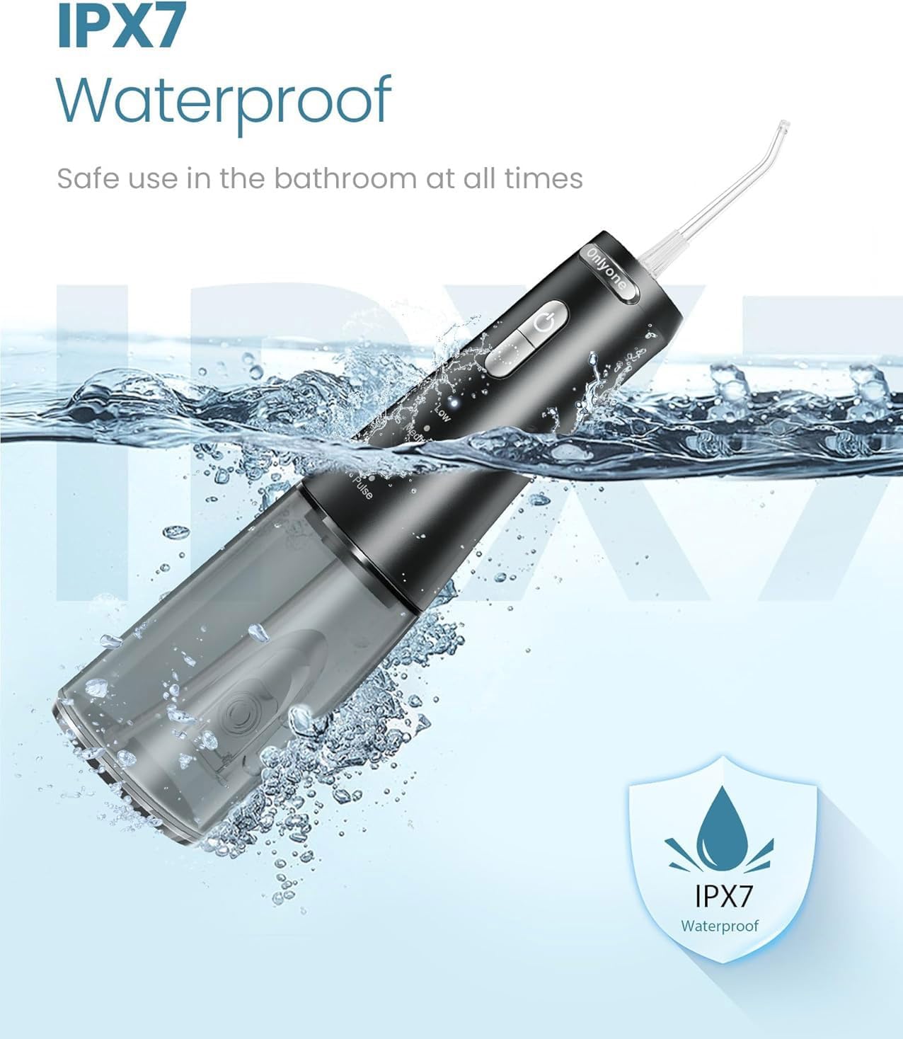 Onlyone Irrigador Dental Portátil – 300ML Limpiador Bucal Recargable, 4 Modos & 5 Boquillas, Flosser Eléctrico para Dientes, Resistente al Agua IPX7, Uso en Casa y Viaje (Negro)