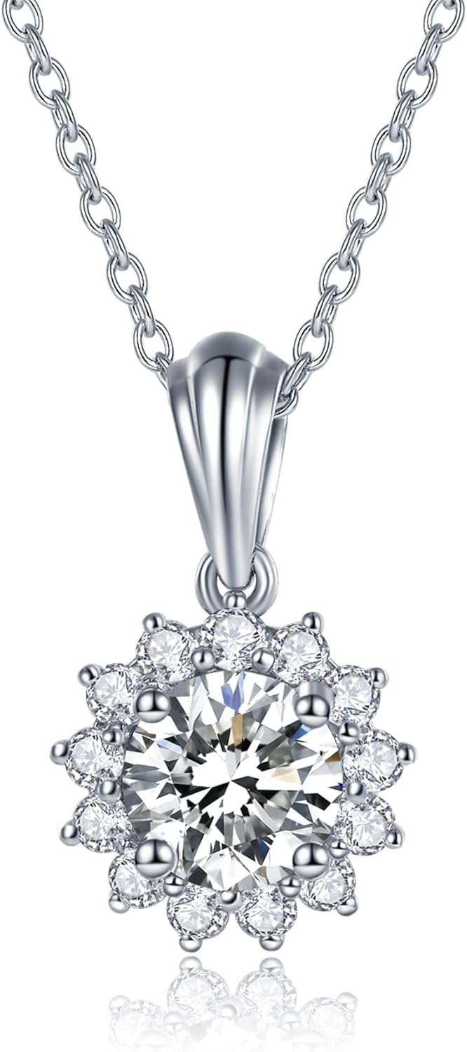 Collar Colgante Moissanita para Mujer | Plata de Ley con Baño de Oro Blanco 18K | 1-3 Quilates D Color VVS1 | Joyería Fina y Elegante