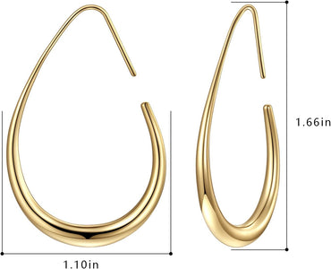 Aros Hoop Ovalados Mujer – 40mm Teardrop Livianos, Plata 925 con Baño Oro 14K/Oro Blanco,