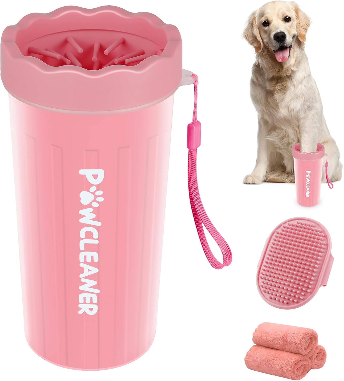 Limpiador de Patas para Perros y Gatos | Vaso con Cepillo de Silicona Suave + 3 Toallas Absorbentes | Disponible en Talles S, M y L