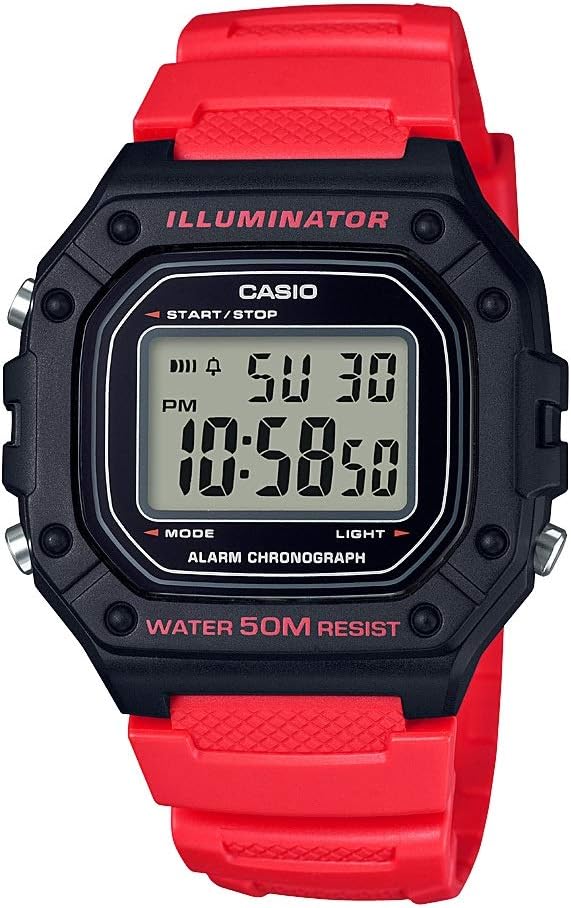 W218H Series | Men’S Digital Watch | 50M WR | 1/100 Second Stopwatch | 100 SEC Chronograph | LED Backlight | Countdown Timer | Daily Alarm | Hourly Time Signal | 7 Year Battery
