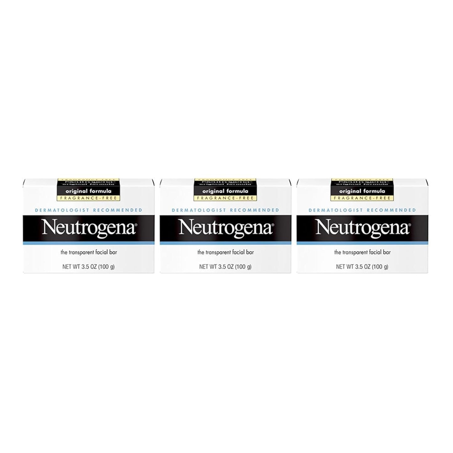 Neutrogena Original Fragrance-Free Facial Cleansing Bar with Glycerin, Pure & Transparent Gentle Face Wash Bar Soap, Free of Harsh Detergents, Dyes & Hardeners, 3.5 Oz