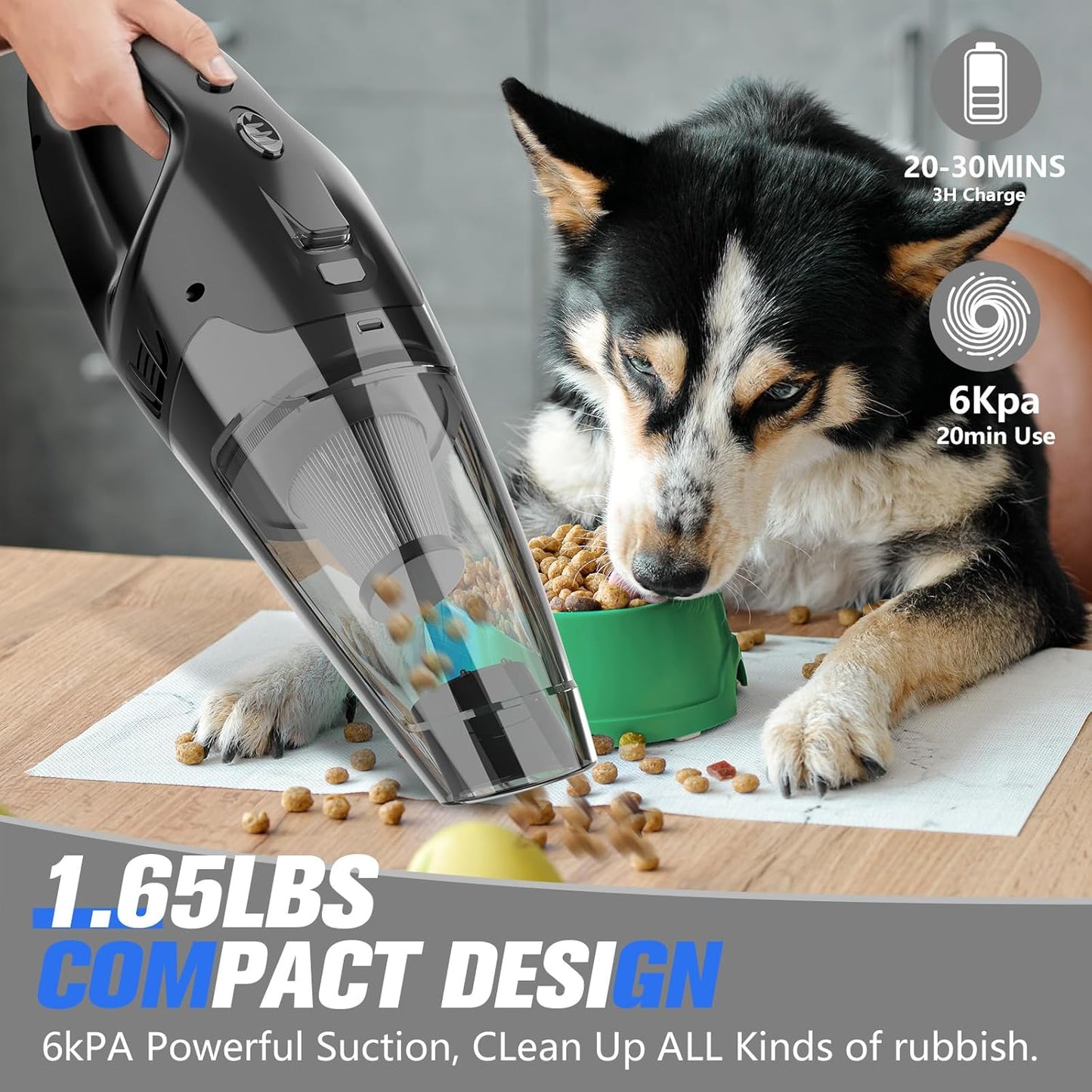Aspiradora de Mano Inalámbrica 3 en 1 – Recargable por USB, con Luz LED, Filtro HEPA y Accesorios para Auto, Hogar y Pelo de Mascotas