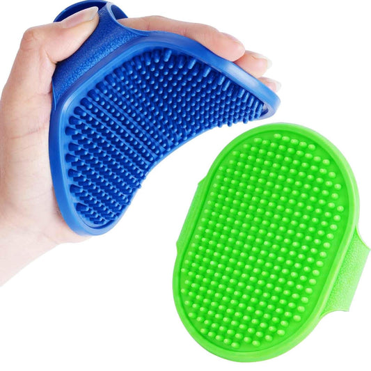 Set de 2 Cepillos de Silicona para Perros y Gatos | Cepillo de Baño y Grooming con Mango Ajustable | Masaje, Deshedding y Limpieza Suave