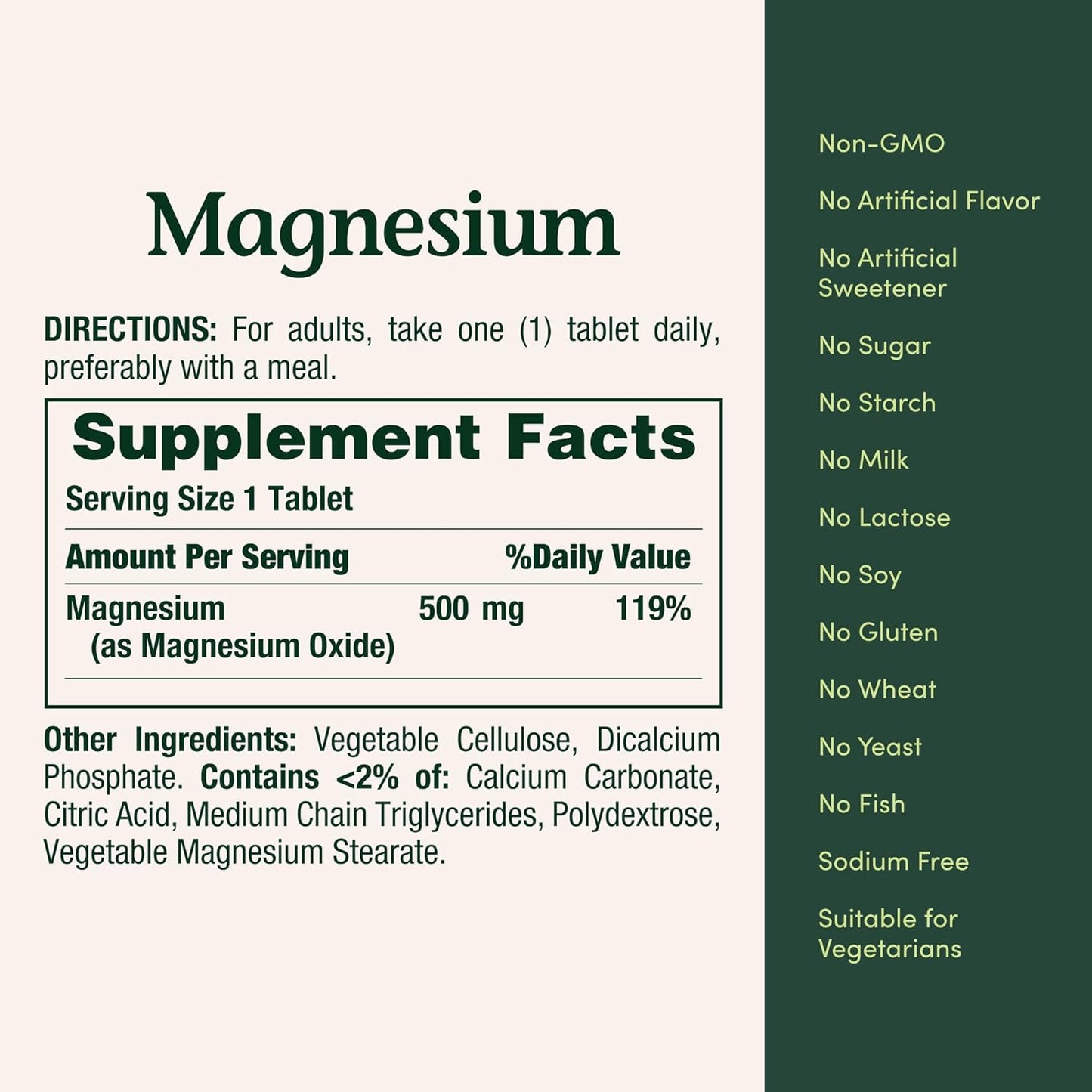 Magnesio 500 mg – 200 Tabletas | Nature’s Bounty | Salud Ósea y Muscular | Tabletas Recubiertas de Fácil Deglución | Sin Gluten