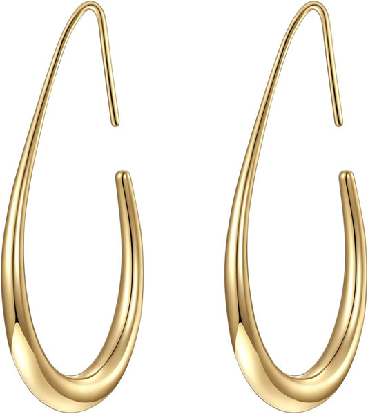 Aros Hoop Ovalados Mujer – 40mm Teardrop Livianos, Plata 925 con Baño Oro 14K/Oro Blanco,