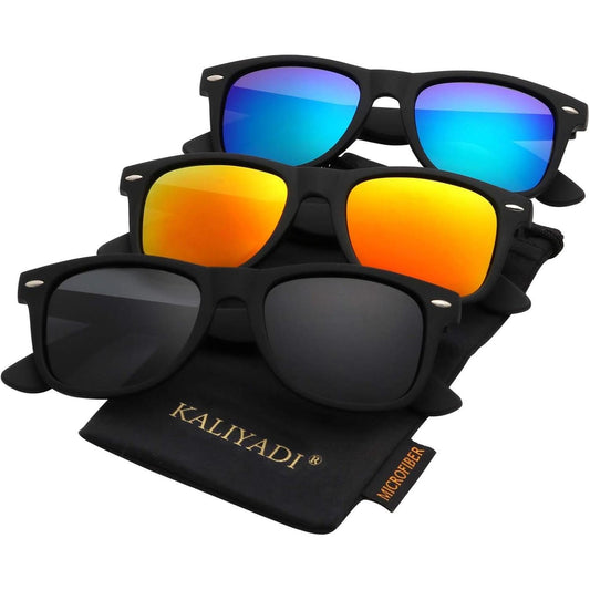 KALIYADI - Lentes de sol polarizados unisex, acabado mate, lentes de espejo de color, bloqueo ultravioleta, paquete de 3 unidades