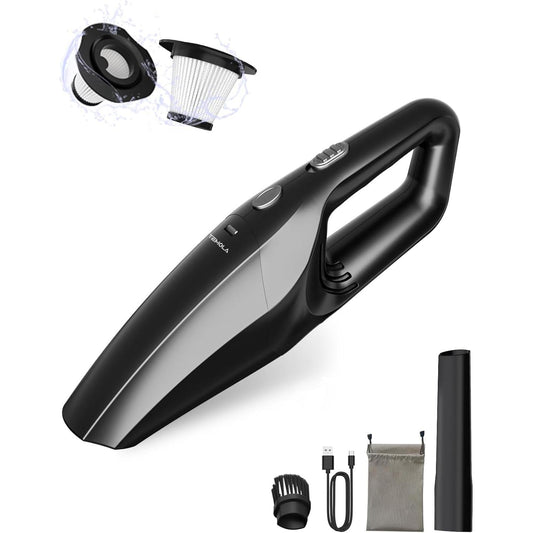 Aspiradora de Mano Inalámbrica – Mini Aspiradora Portátil con Filtro HEPA, Recargable 8000Pa de Succión, Ligera para Auto, Hogar y Oficina – Incluye Cepillo y Boquilla Angosta