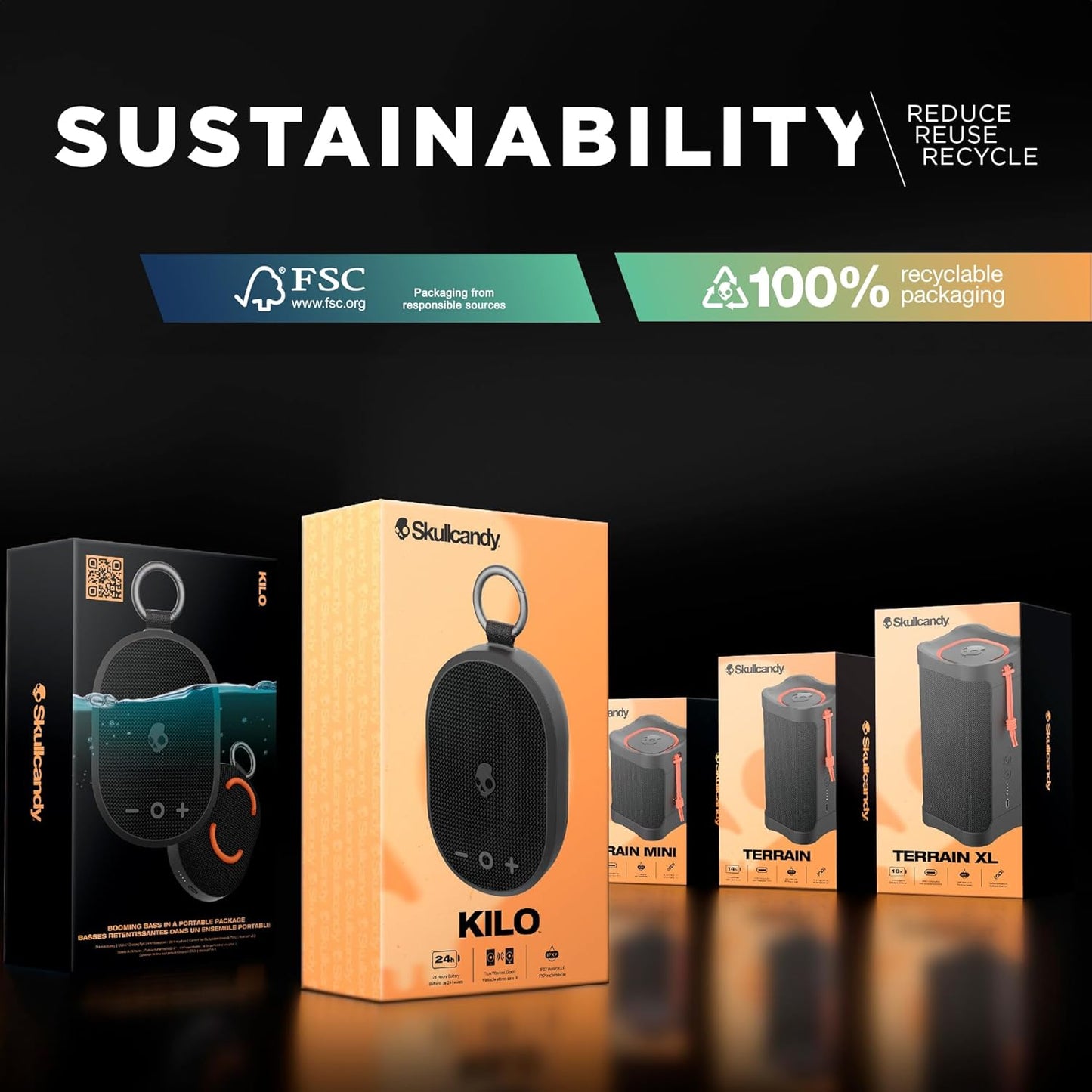 Kilo Wireless Bluetooth Speaker - IPX7 Waterproof Mini Bluetooth Speaker with 24 Hour Battery, Downward Firing Passive Radiator, and True Wireless Pairing - Perfect for Outdoor