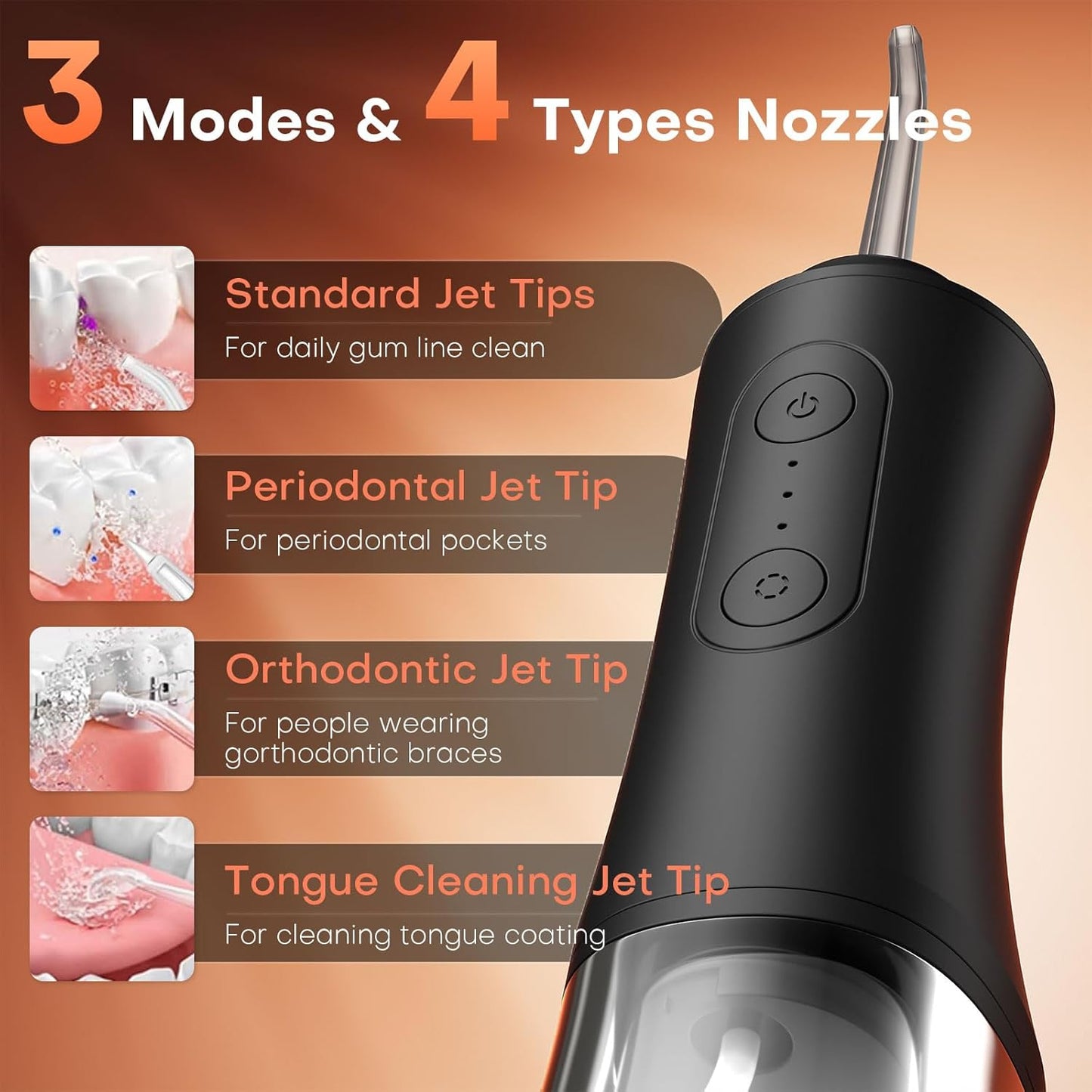 Irrigador Dental Portátil 300ML | Water Flosser Recargable IPX7 | Limpieza Profunda, 3 Modos, 45 Días de Batería | Uso en Casa y Viaje