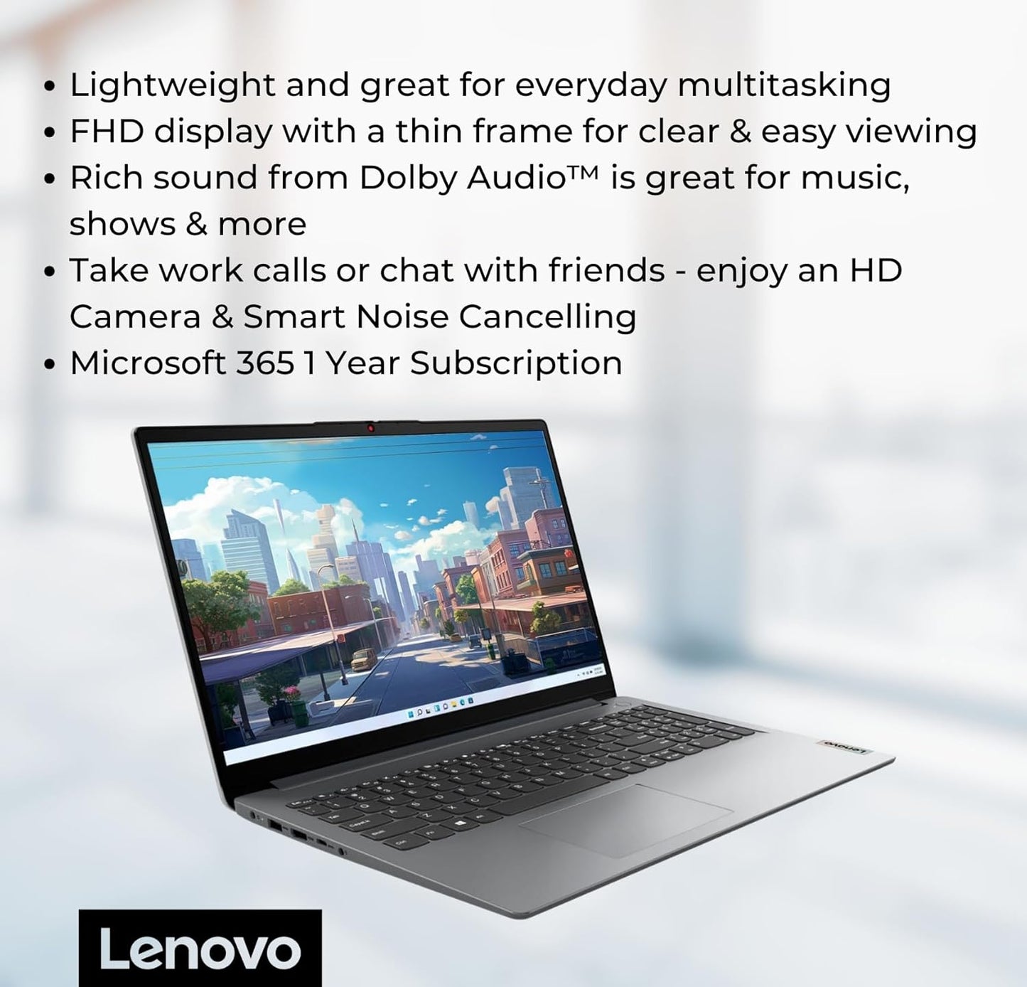 Notebook Lenovo Ideapad 1 15,6” FHD, Intel Celeron N4500, 8GB RAM, 128GB SSD + 128GB eMMC, WiFi 6, Windows 11 Home, Office 365, Grey