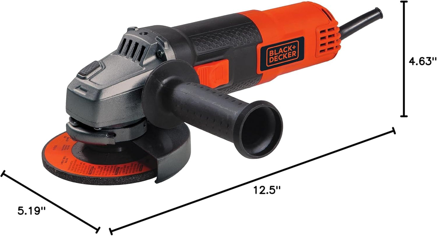 BLACK+DECKER Amoladora Angular, 4-1/2 Pulgadas, 6.5 Amperios, 10,000 RPM, Caja Metálica, Mango 3 Posiciones (BDEG400)