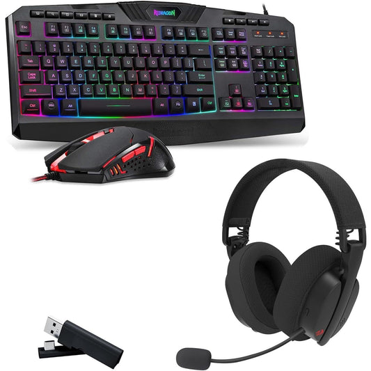 Redragon S101 Gaming Keyboard & Mouse Combo + H888W Wireless Gaming Headset