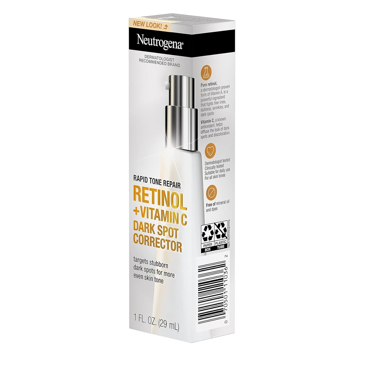 Neutrogena Reparador de Tono Retinol + Vitamina C - Corrector de manchas oscuras - Serum facial, corrector diario de manchas oscuras antiarrugas para iluminar y tonificar uniformemente, sin aceite mineral