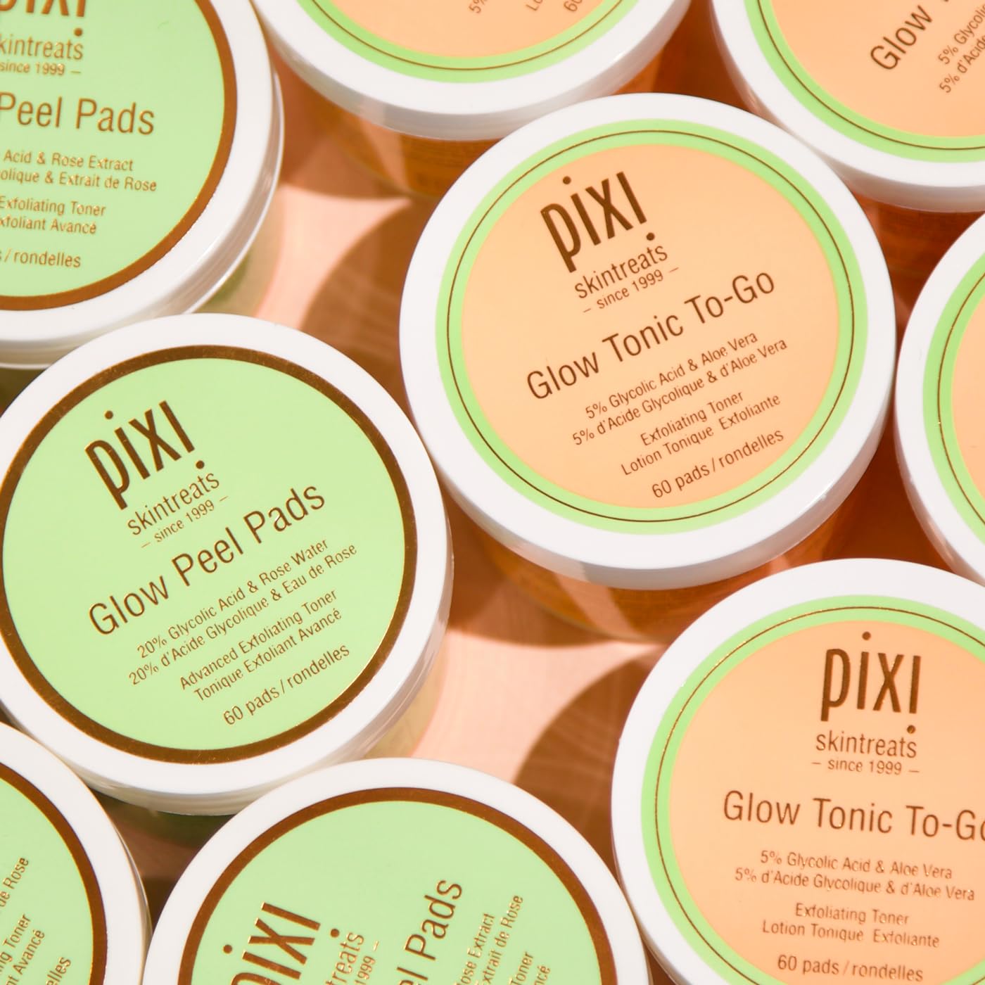 Pixi Glow Tonic To-Go – Pads Exfoliantes con Ácido Glicólico (60 unidades)