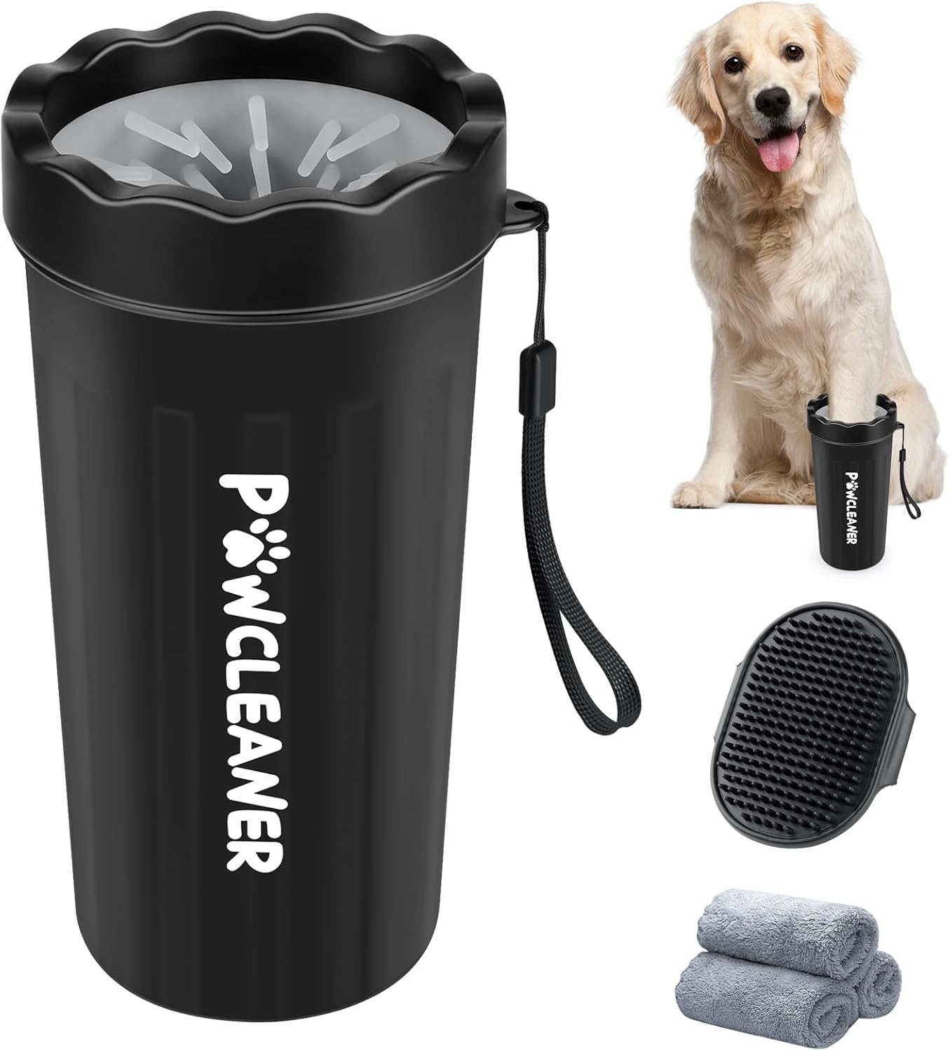 Limpiador de Patas para Perros y Gatos | Vaso con Cepillo de Silicona Suave + 3 Toallas Absorbentes | Disponible en Talles S, M y L