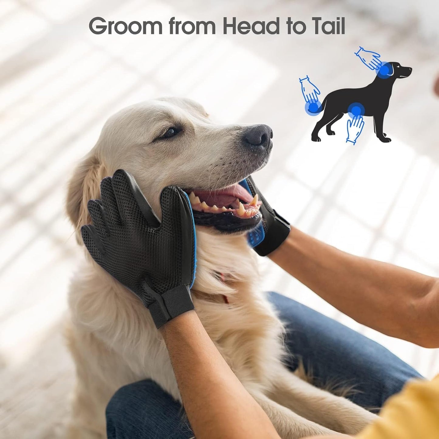 Guantes Removedores de Pelo para Mascotas (Par) | 255 Puntas de Silicona, Masaje y Grooming para Perros, Gatos y Caballos | Azul