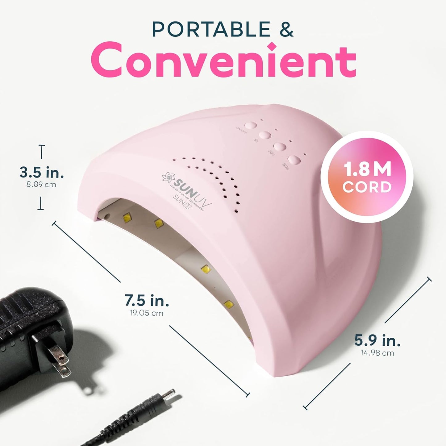 Luz UV para uñas de gel | 3 ajustes de temporizador | lámpara LED profesional | Sensor automático | Color rosa