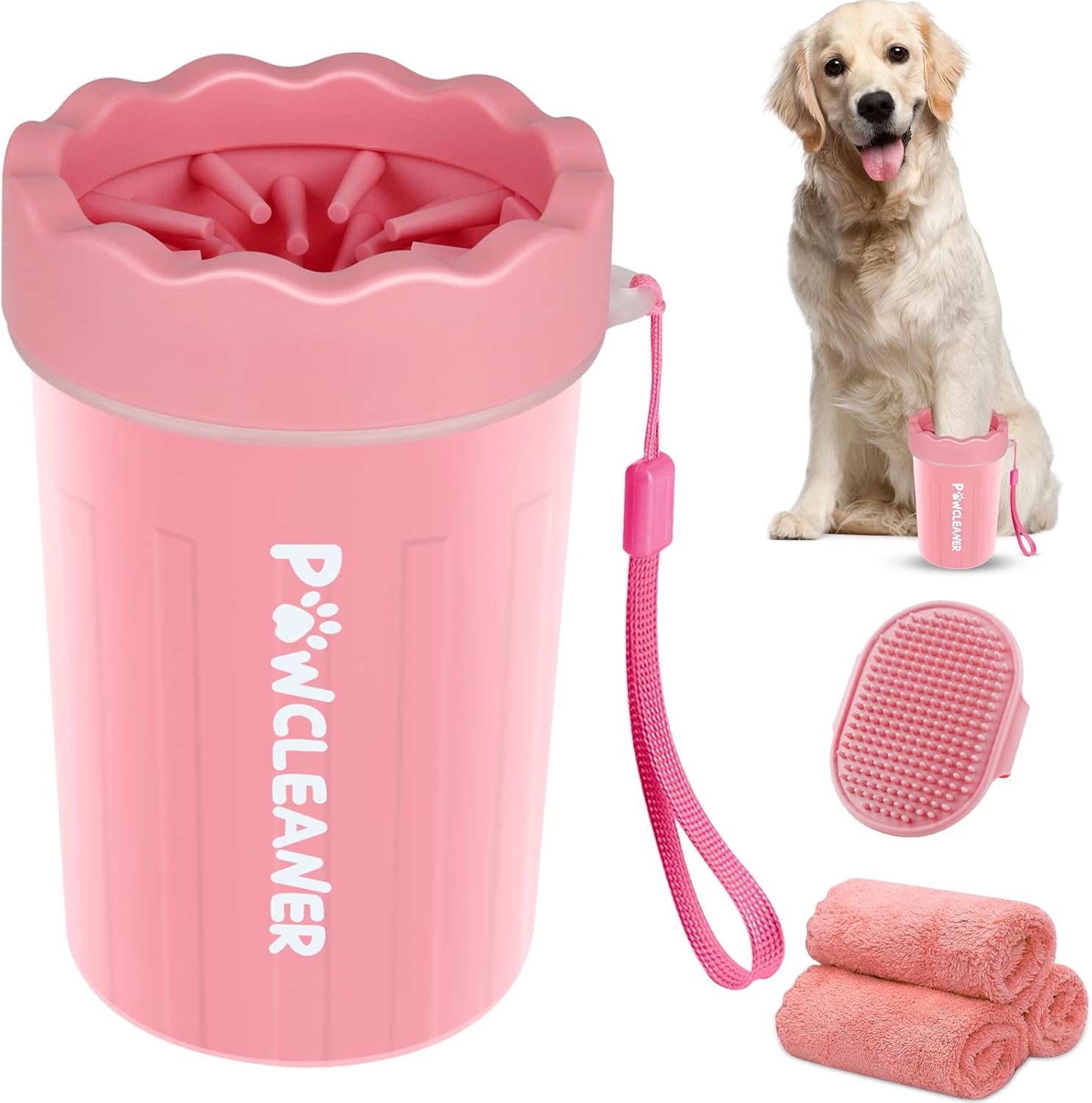 Limpiador de Patas para Perros y Gatos | Vaso con Cepillo de Silicona Suave + 3 Toallas Absorbentes | Disponible en Talles S, M y L
