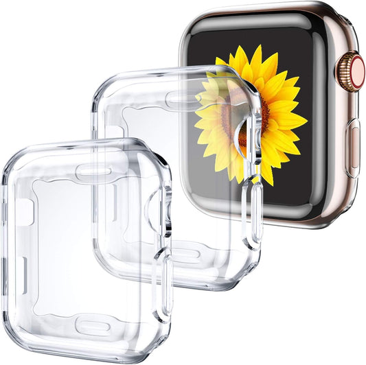Juego de 3 fundas para Apple Watch de 1.49 pulgadas | Protector de pantalla de alta sensibilidad HD y TPU y protección anticaídas de 360º | Para iWatch Series 3/2/1 | Transparentes