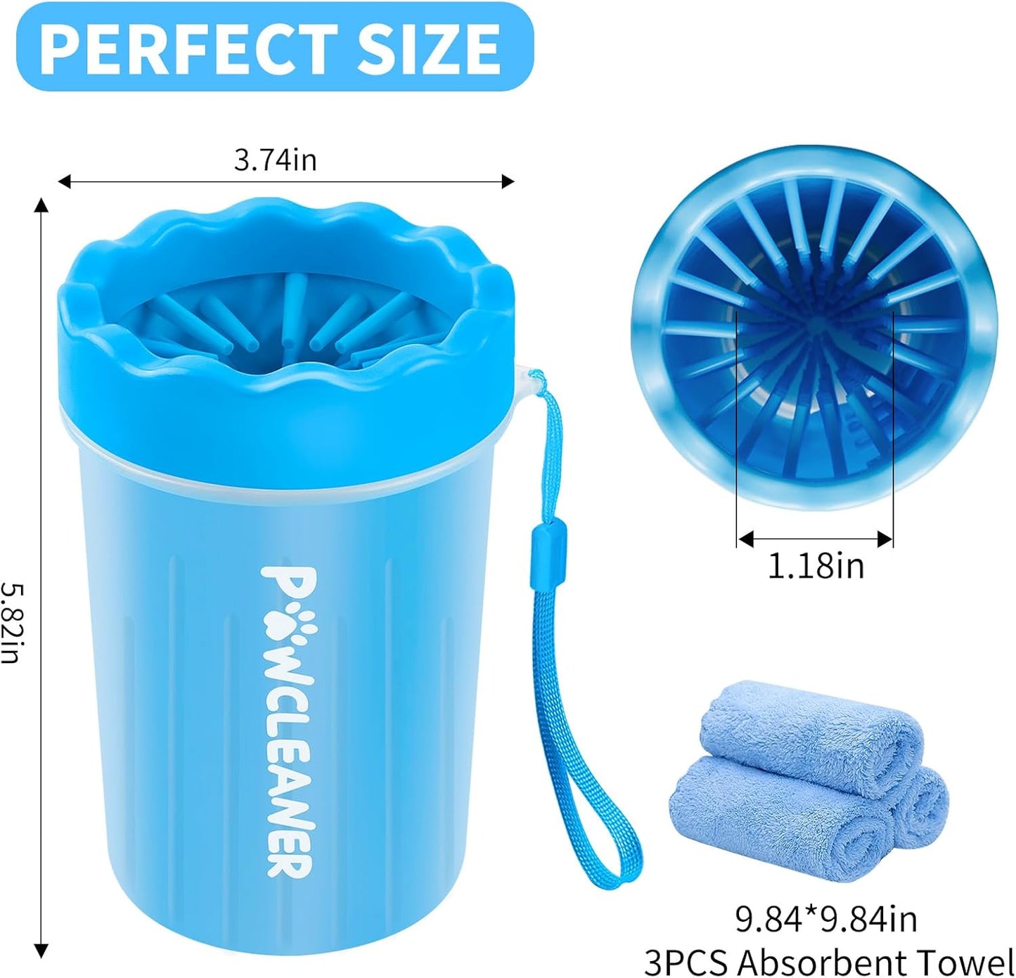 Limpiador de Patas para Perros y Gatos | Vaso con Cepillo de Silicona Suave + 3 Toallas Absorbentes | Disponible en Talles S, M y L