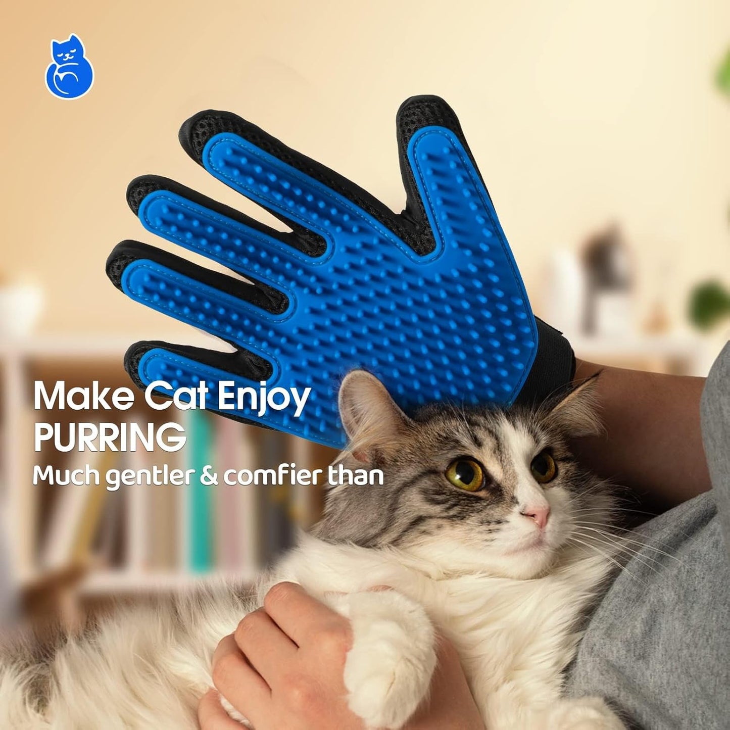 Guantes Removedores de Pelo para Mascotas (Par) | 255 Puntas de Silicona, Masaje y Grooming para Perros, Gatos y Caballos | Azul
