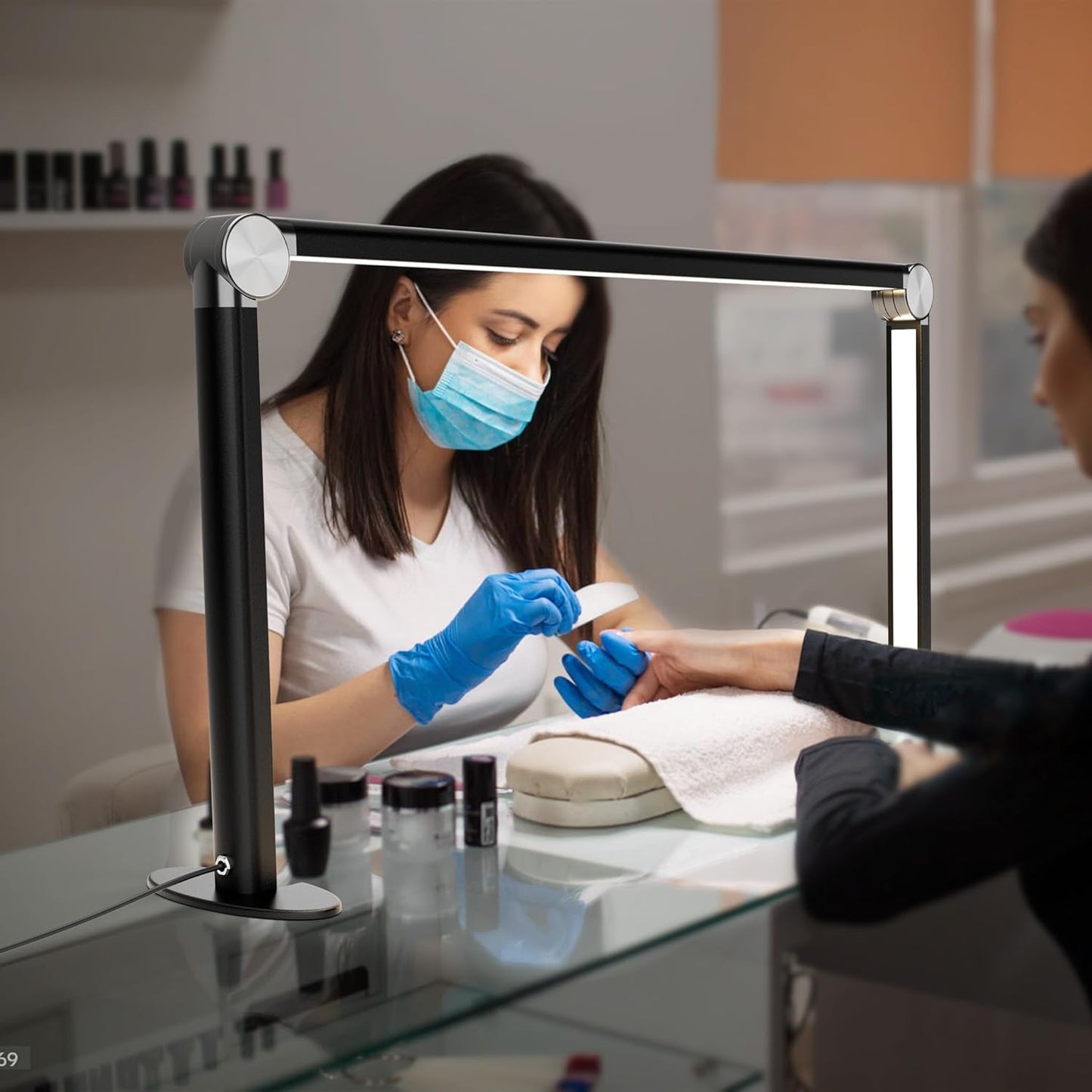 Nail Tech Lamp, 32" 48W LED Light, Lash Eyelash Extension & Makeup Desk Lamp, Color Temp 2700K-6000K, Salon & Home (Crystal-Golden)