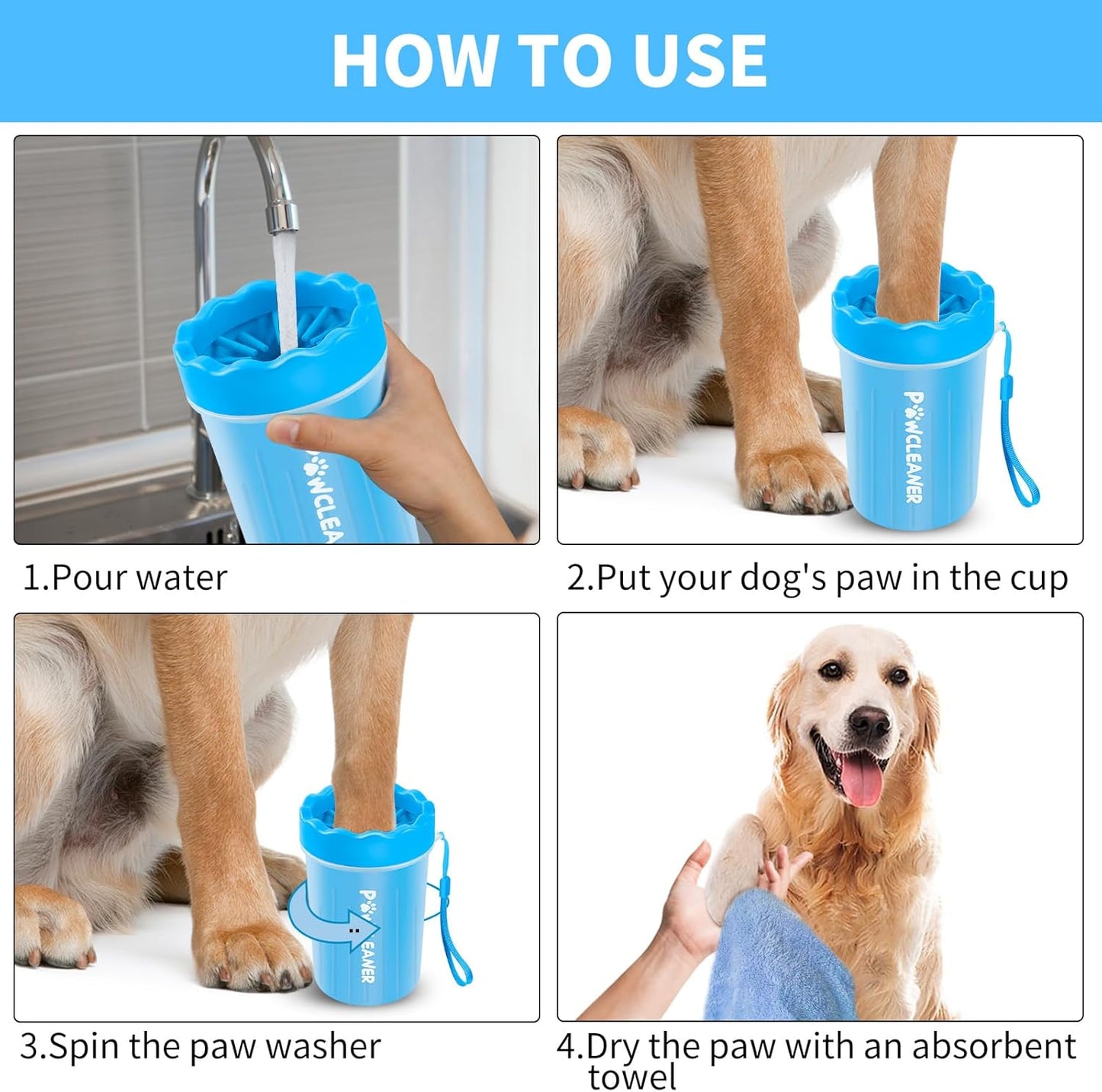 Limpiador de Patas para Perros y Gatos | Vaso con Cepillo de Silicona Suave + 3 Toallas Absorbentes | Disponible en Talles S, M y L
