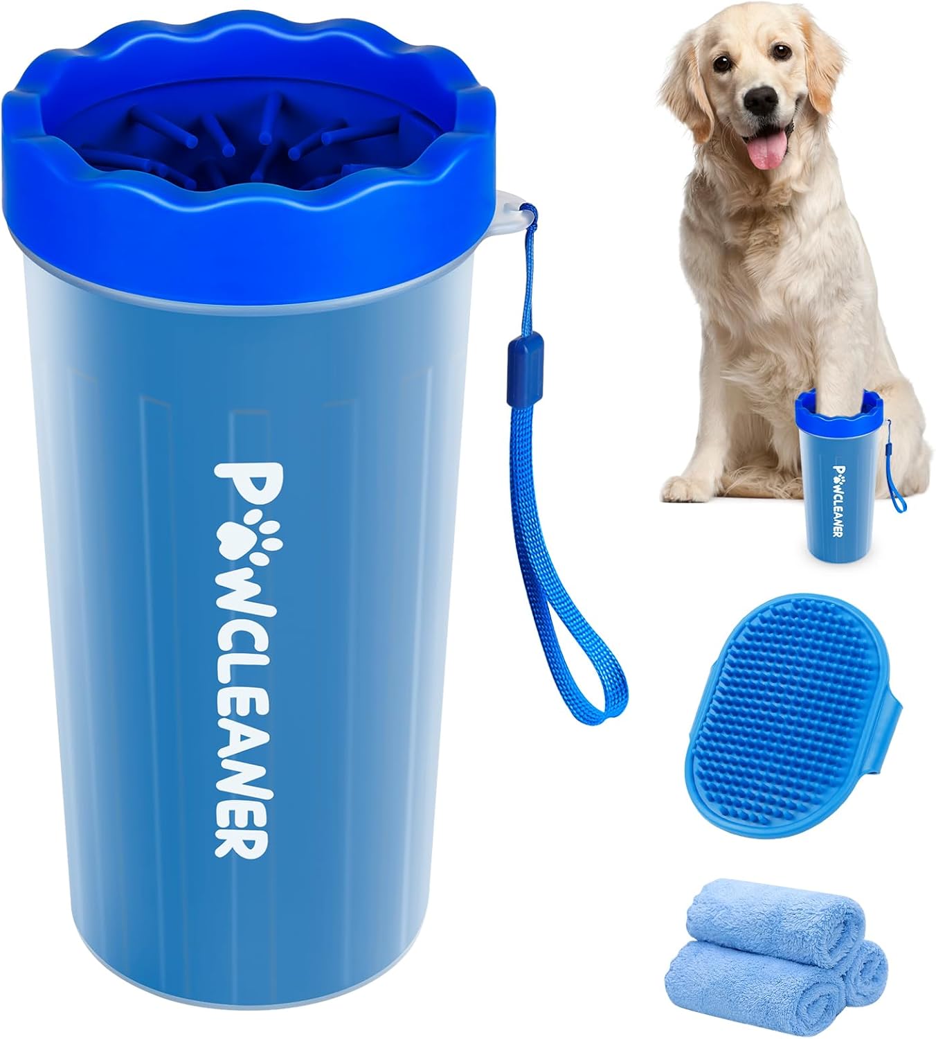 Limpiador de Patas para Perros y Gatos | Vaso con Cepillo de Silicona Suave + 3 Toallas Absorbentes | Disponible en Talles S, M y L